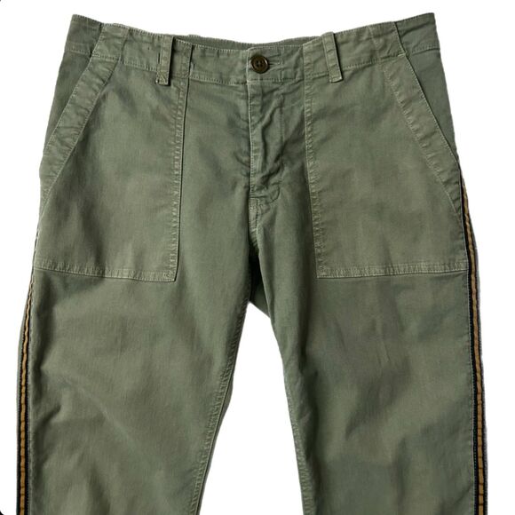 Nili Lotan Jenna Mid-Rise Straight Leg Pant Green Side Stripe Raw Hem Size 4 - Picture 2 of 5